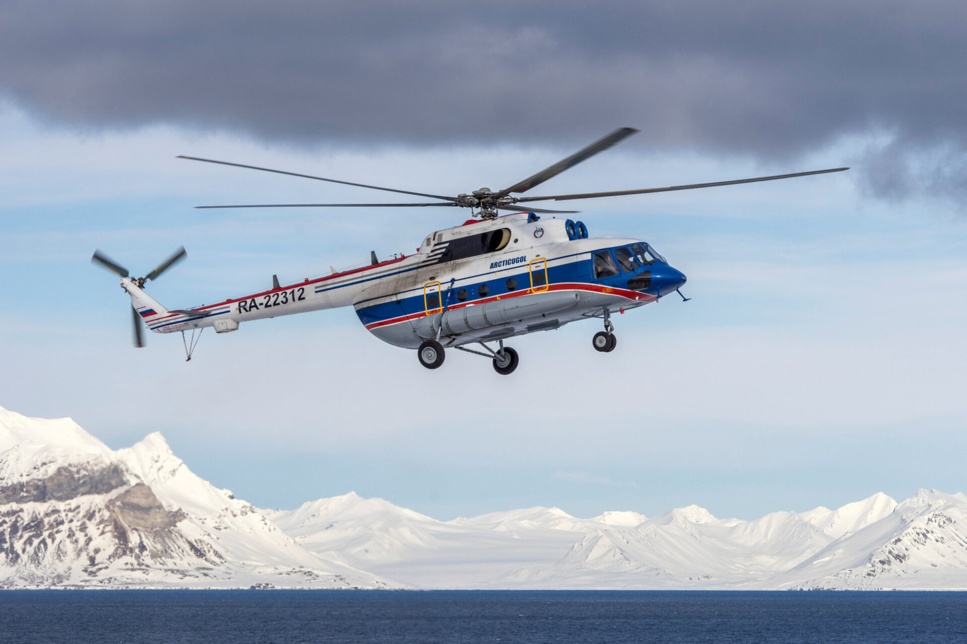 A view shows the Russian-made Mil Mi-8 helicopter in the settlement of Barentsburg on Svalbard archipelago