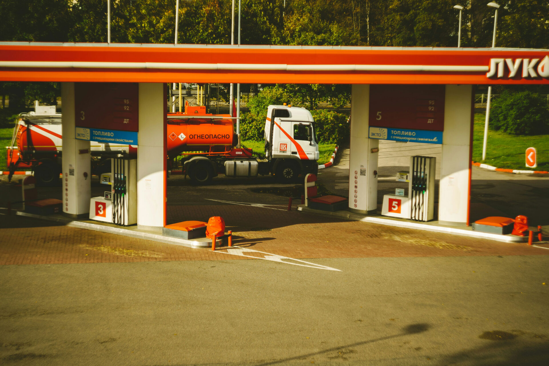 Trucks parked in gas station